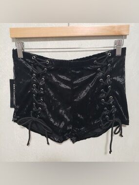 Dollskill Lace-Up Black Velvet Shorts